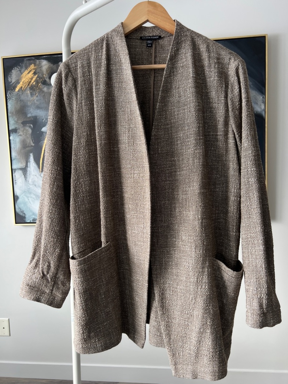 Eileen Fisher Open-Front Textured Taupe Jacket